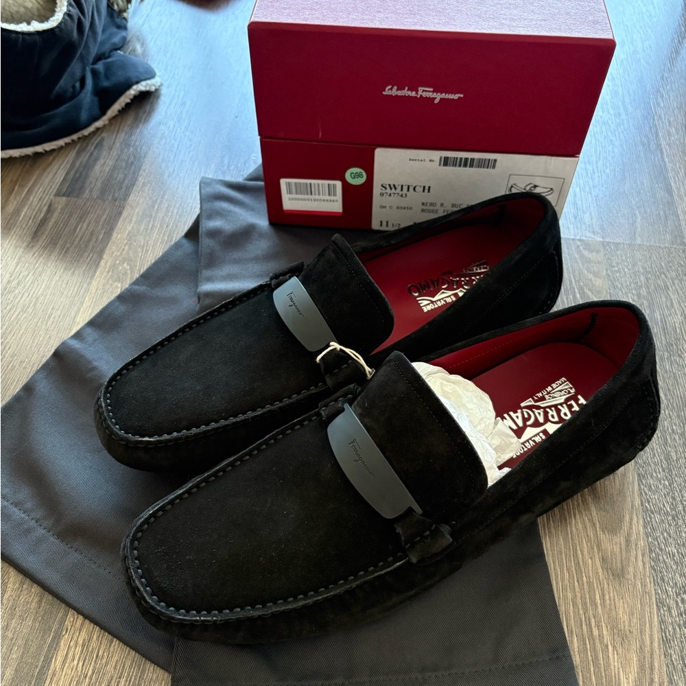 Salvatore Ferragamo Men's Black Suede Loafers